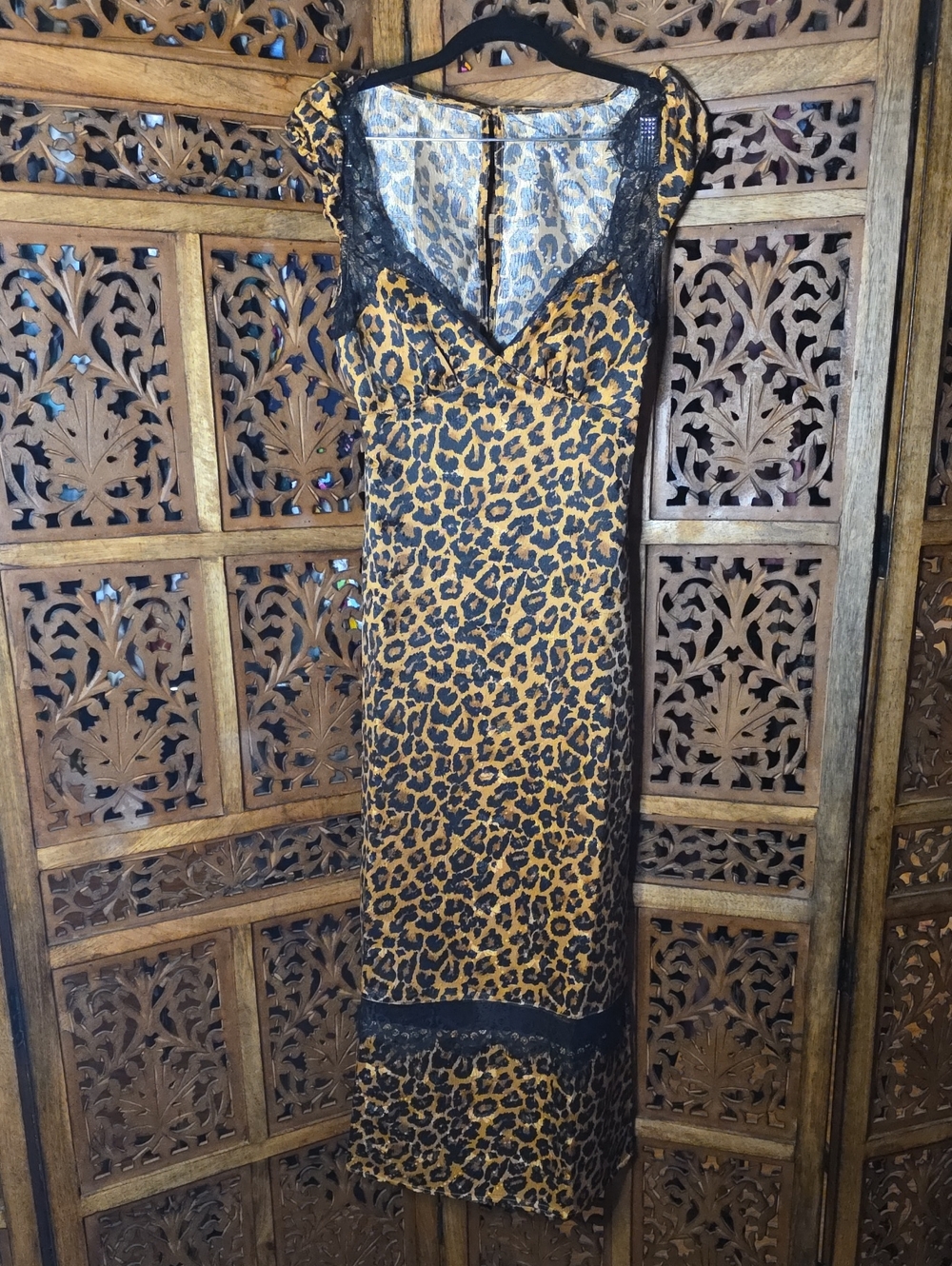 Free People Leopard-Print Lace-Trim Slip Dress - Gold/Black